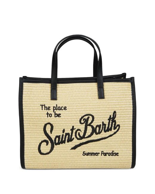 Mc2 Saint Barth Natural Vivian Mid Straw Embroidered Tote Bag