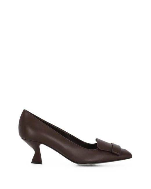 Sergio Rossi Brown Plaque-Detail Squared-Toe Heeled Pumps