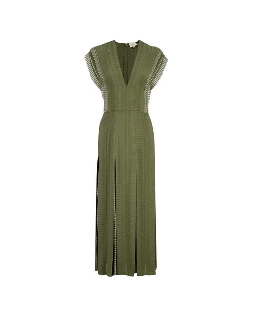 Zeus + Dione Green Selene V-Neck Midi Dress