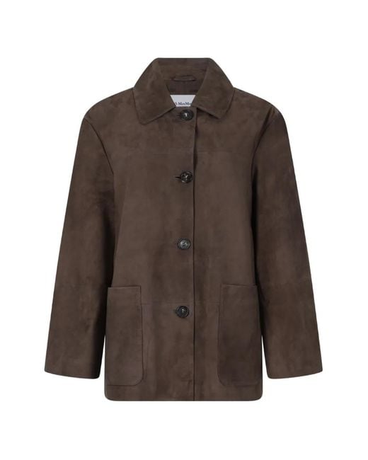 Max Mara Brown Button-Up Suede Jacket