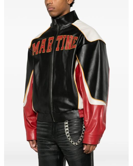 Martine Rose Red Logo-Patch Leather Jacket for men