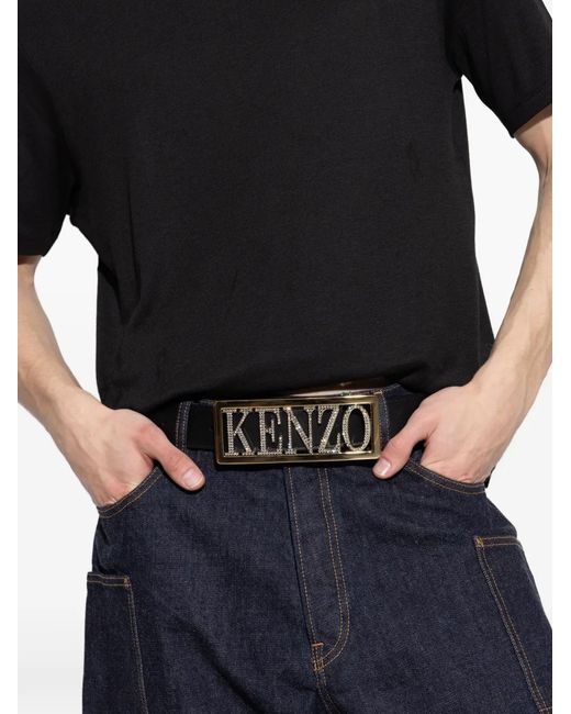 KENZO White Large Logo-Plaque Belt for men