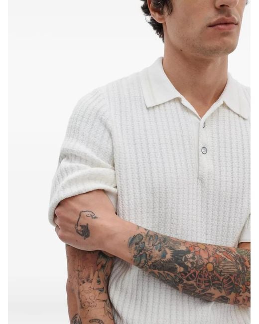 Rag & Bone White Harvey Textured Polo Shirt for men