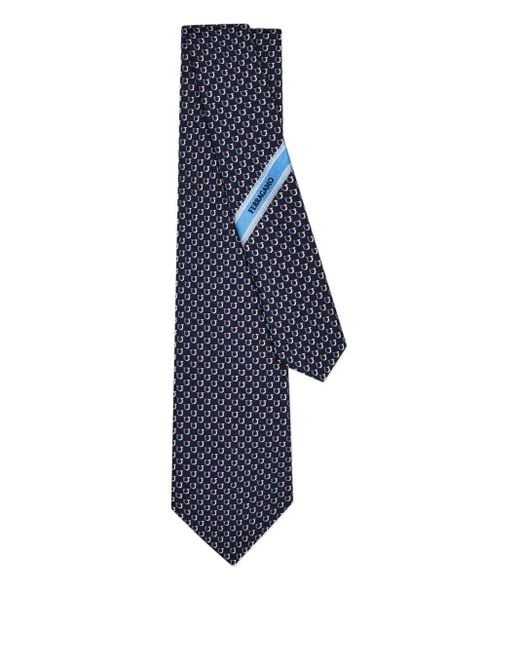 Ferragamo Blue Gancini-Pattern Silk Tie for men