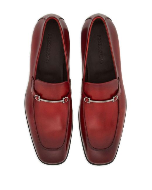 Ferragamo Red Gancini-plaque Leather Loafers for men