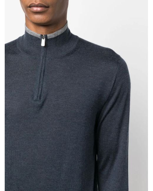 Fedeli Blue Favonio Half-Zip Jumper for men