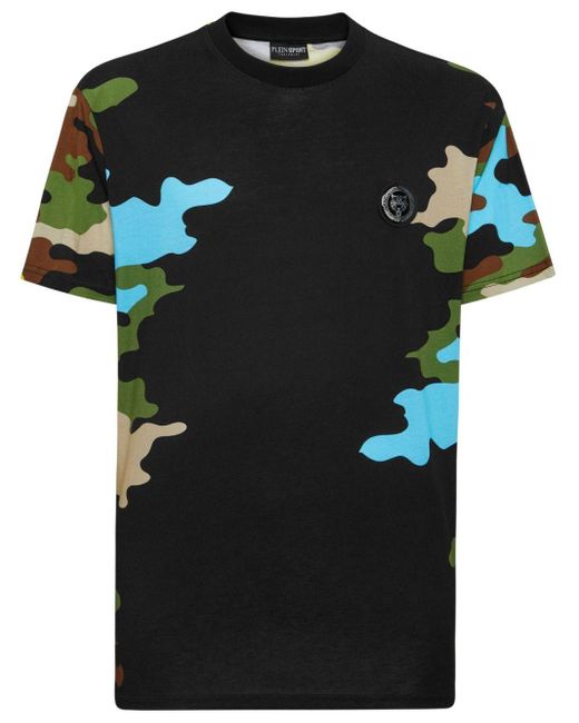 Philipp Plein Black Camouflage-print Cotton T-shirt for men