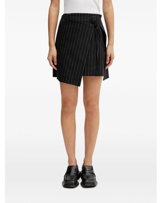 Sportmax Black Pinstripe-Pattern Wrap Mini Skirt