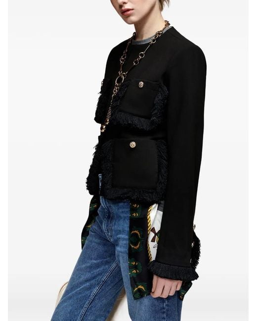 Essentiel Antwerp Black Kinetic Fringed Jacket