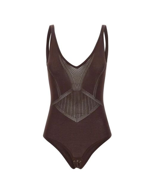 Elisabetta Franchi Brown Openwork Knit Bodysuit