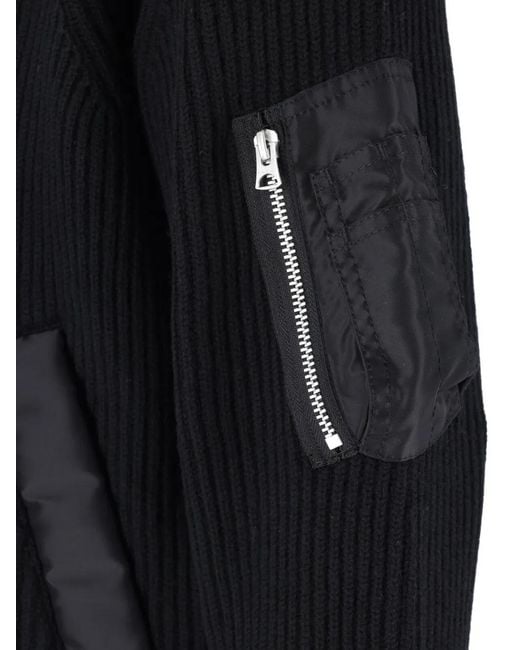 Sacai Black Ribbed-Knit Zip-Up Sweater for men
