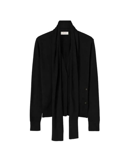 RETORI Black Scarf-Detail Button-Up Cardigan
