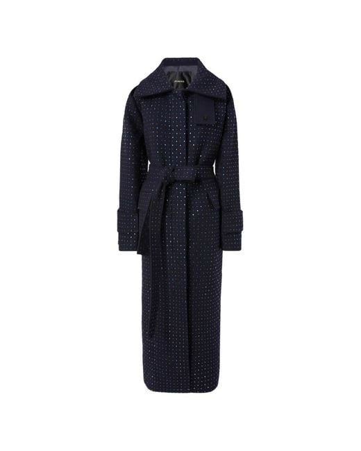 Pinko Blue Rhinestone-Embellished Belted Coat