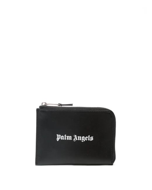Palm Angels Black Logo-Print Leather Cardholder for men