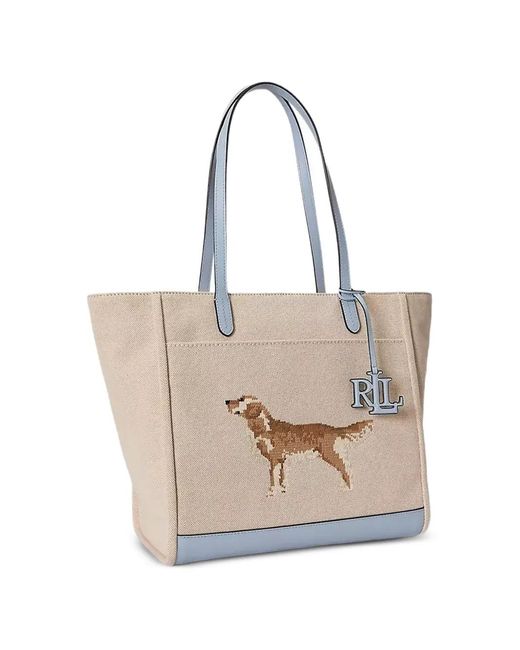 Ralph Lauren White Large Cameryn Dog-Embroidery Tote Bag