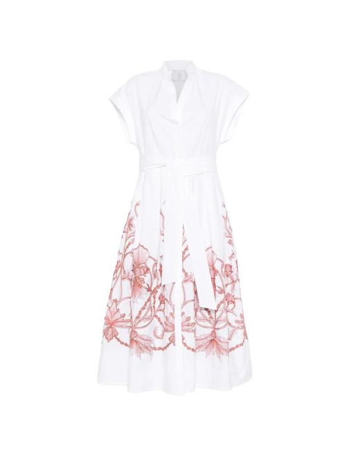 Eleventy White Floral-Print Midi Dress