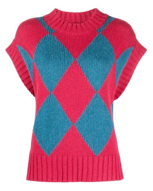LaDoubleJ Red Pullunder Mit Argyle-Muster