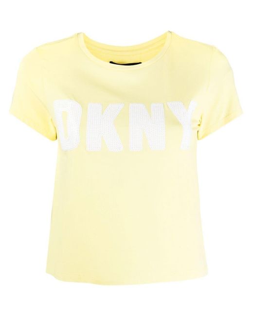 DKNY Cotton Logo-embellished T-shirt in Yellow | Lyst Australia