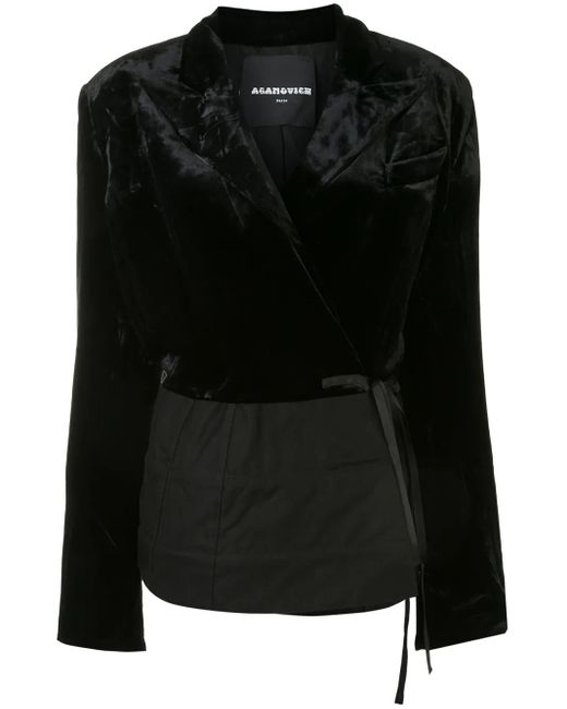 Aganovich Black Velvet Panel Wrap-Around Blazer
