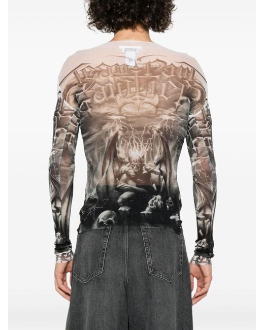 Jean Paul Gaultier Gray Diablo-print Mesh T-shirt