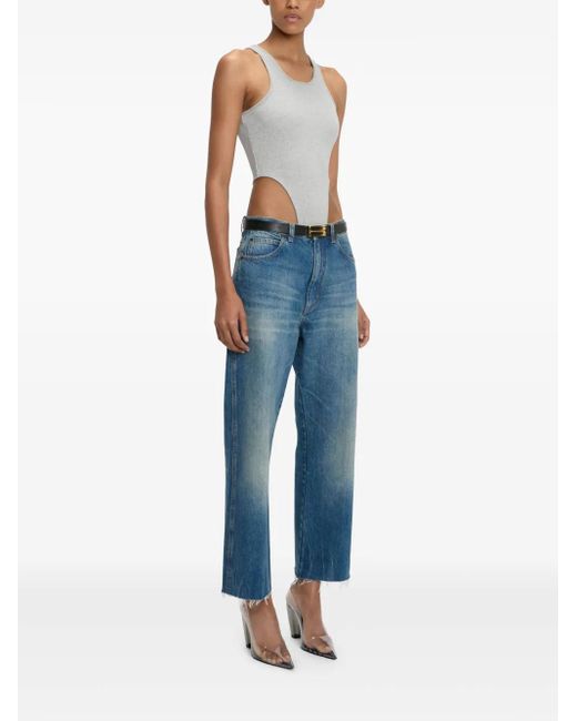 Victoria Beckham Blue High Leg-Cut Bodysuit