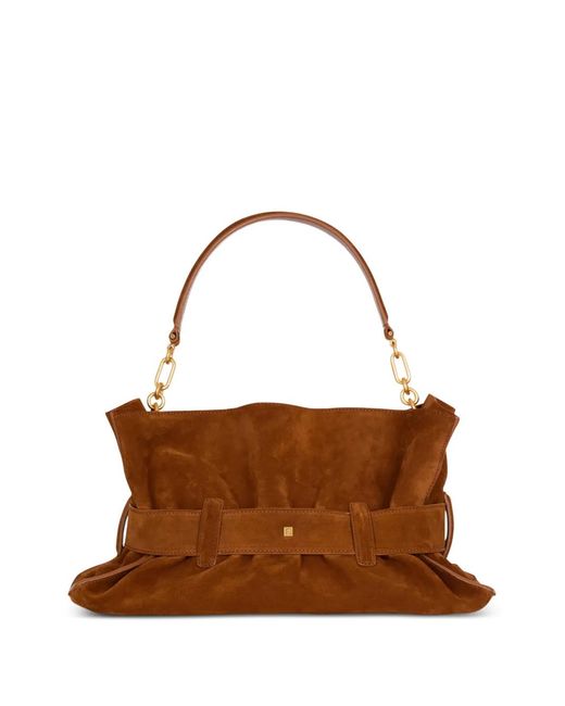 Balmain Brown Medium Anthem Suede Shoulder Bag