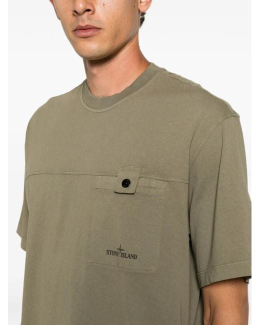 Stone Island Natural Logo-Print Chest-Pocket T-Shirt for men