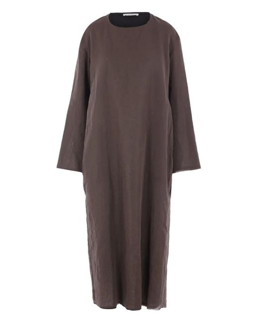 The Row Brown Catia Long-Sleeve Cotton Maxi Dress