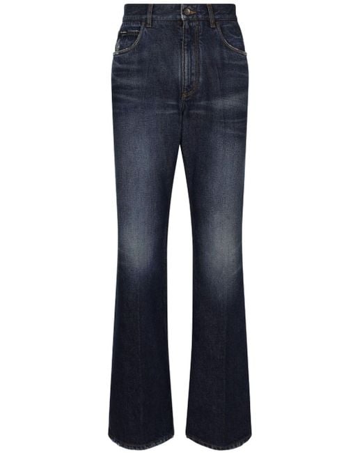 Dolce & Gabbana Blue Logo-applique Long-length Bootcut Jeans for men