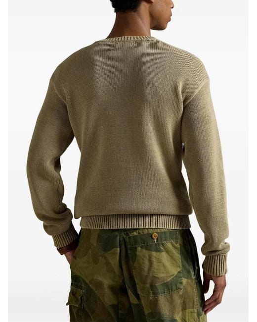 Polo Ralph Lauren Natural Classic Crew Neck Sweater With Embroidered Logo for men