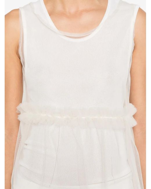 Susanne Bommer White Ruffled Sleeveless Top