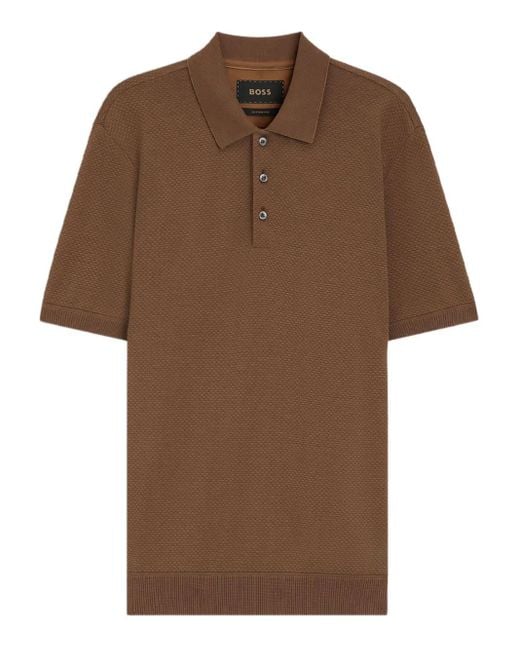 Boss Brown Textured Polo Shirt for men