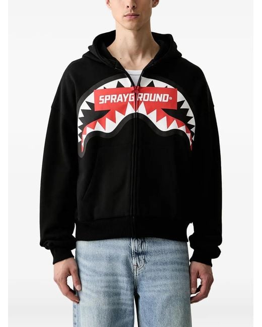 Sprayground Black Shark-Print Hoodie for men