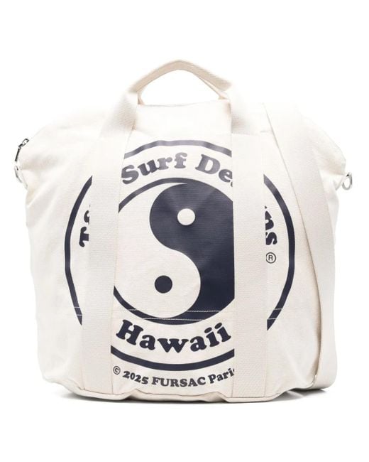 Fursac White Canvas Tote Bag for men