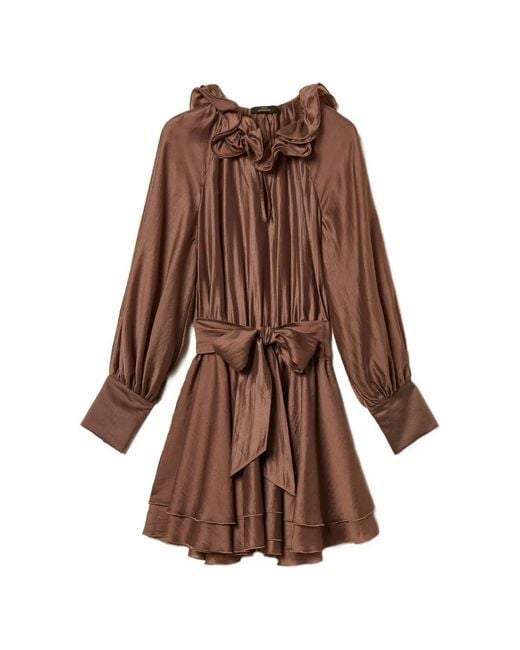 Twinset Brown Ruffled Belted Dress