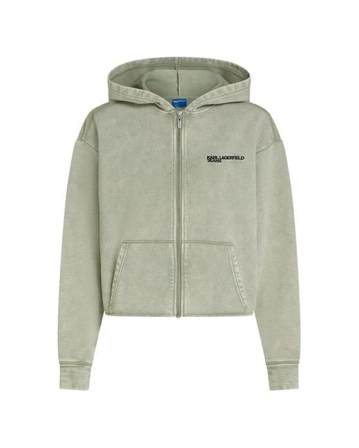 Karl Lagerfeld Green Logo-Detail Washed Zip-Up Hoodie