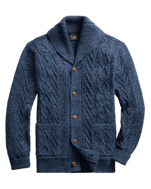 RRL メンズ ブルー ケーブルニット カーディガン