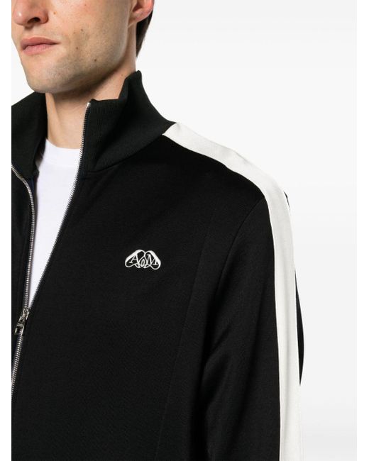 Alexander McQueen Black Embroidered-logo Contrast-panel Jacket for men