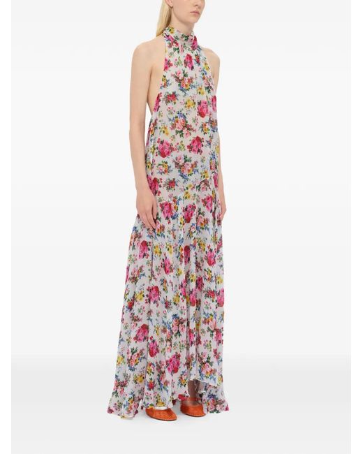 MSGM White Floral-Pattern Maxi Dress