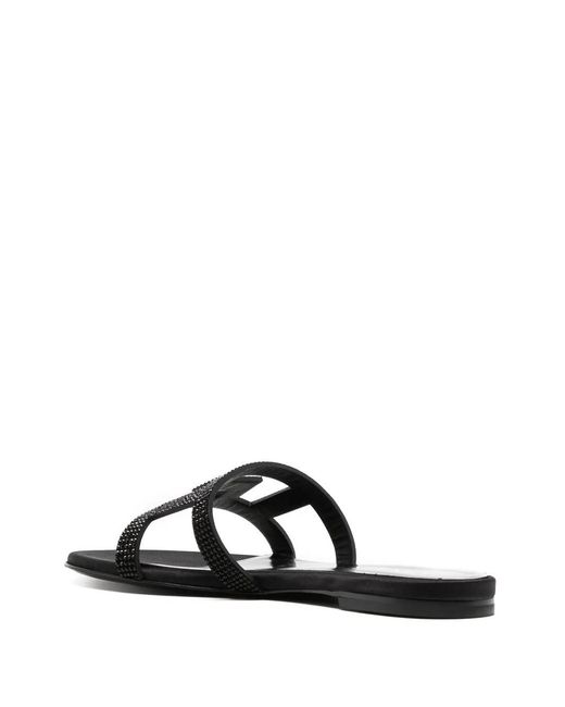 Versace Black Greca Maze Crystal Flat Sandals