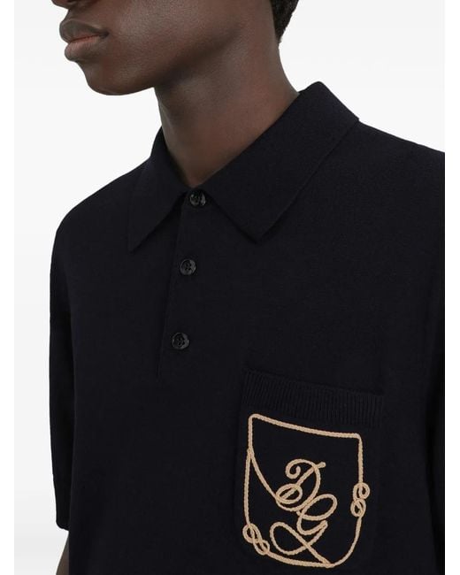 Dolce & Gabbana Black Virgin Wool Polo Shirt With Logo for men