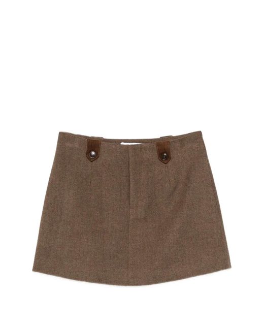 ELEH Brown Herringbone Button-Tab Skirt