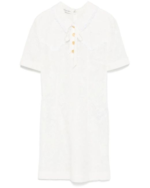 Alessandra Rich White Robe Courte À Détail De Nœud