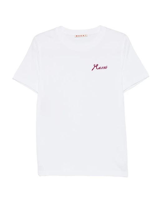 Marni White T-Shirt À Logo Brodé