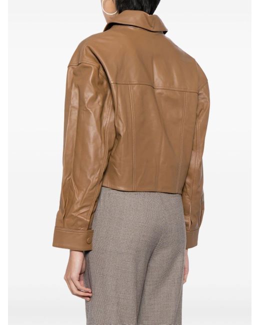 Yves Salomon Brown Cropped Leather Jacket