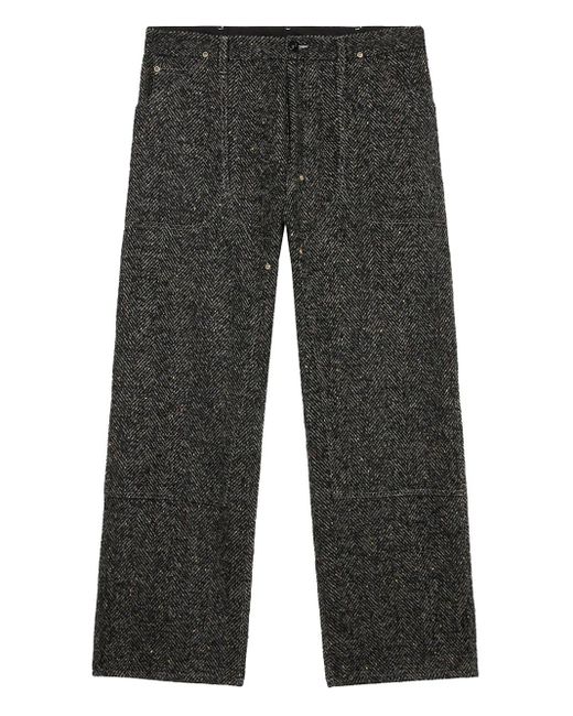 4SDESIGNS Gray Herringbone Trousers for men