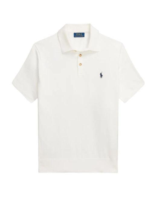 Polo Ralph Lauren White Cotton Polo Collar Sweater 005 Deckwash W for men