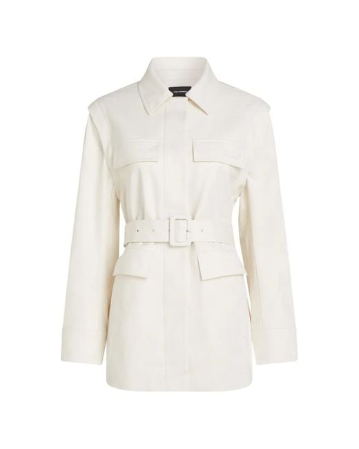 Karl Lagerfeld White Belted Twill Trench Coat