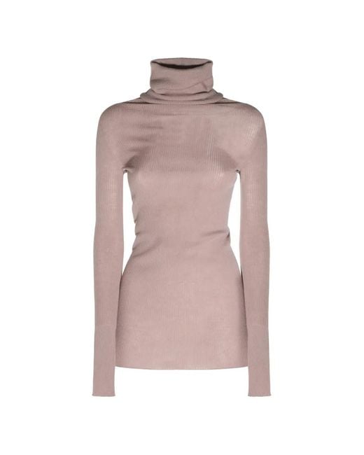 Rick Owens Pink Ribbed-Knit Roll-Neck Sweater