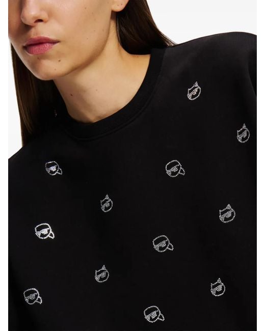 Karl Lagerfeld Black Ikon Rhinestone-Embellished Sweatshirt